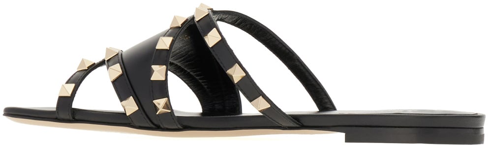 Valentino Valentino Garavani Rockstud Leather Flat Sandals Zwart