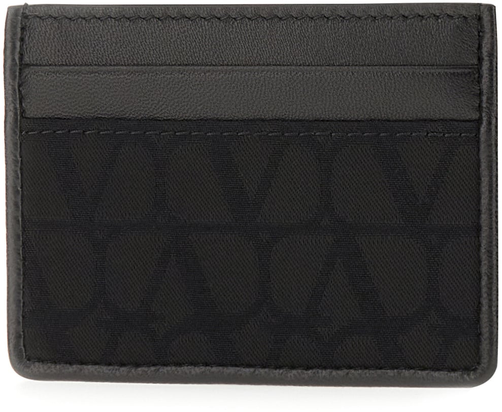 Valentino Valentino Black leather Toile Iconographe card holder Zwart