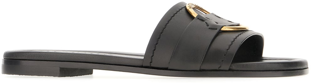 Moncler Moncler Black leather Bell slippers Zwart