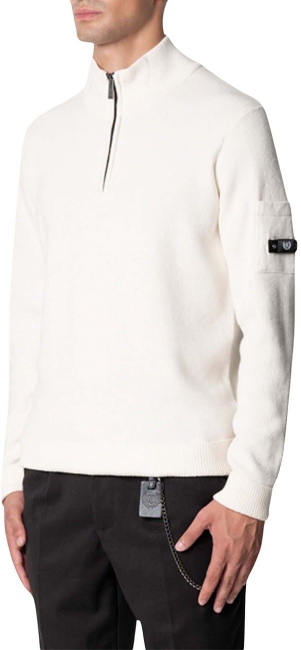 Quotrell D'azur Knitted Halfzip | Ecru Beige