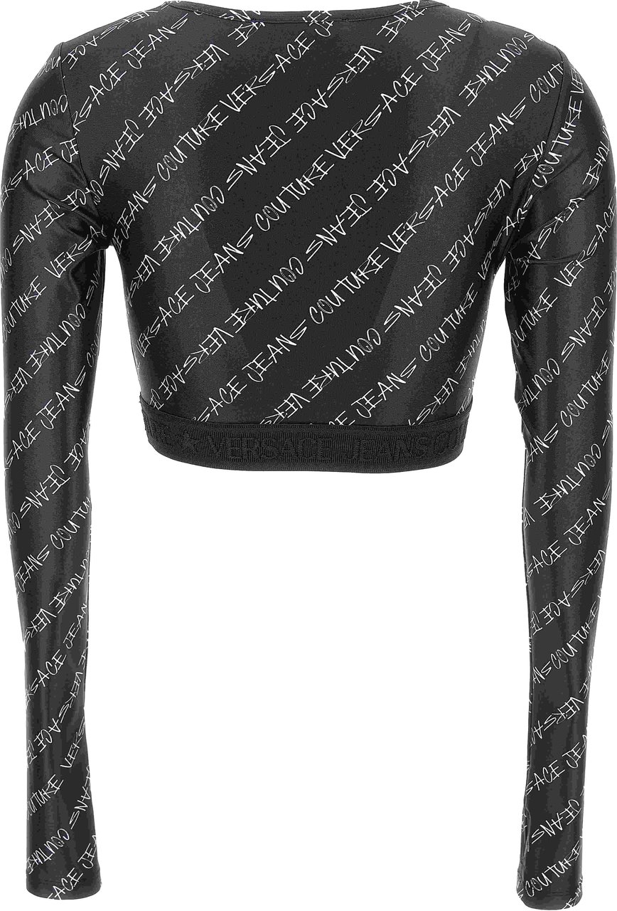 Versace Jeans Couture Logo Print Cropped Top Zwart