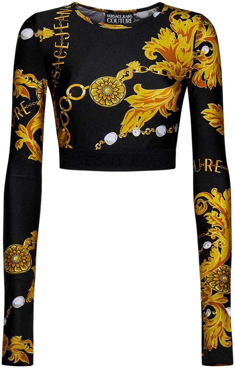 Versace Jeans Couture Chain Couture Print Cropped Top Zwart