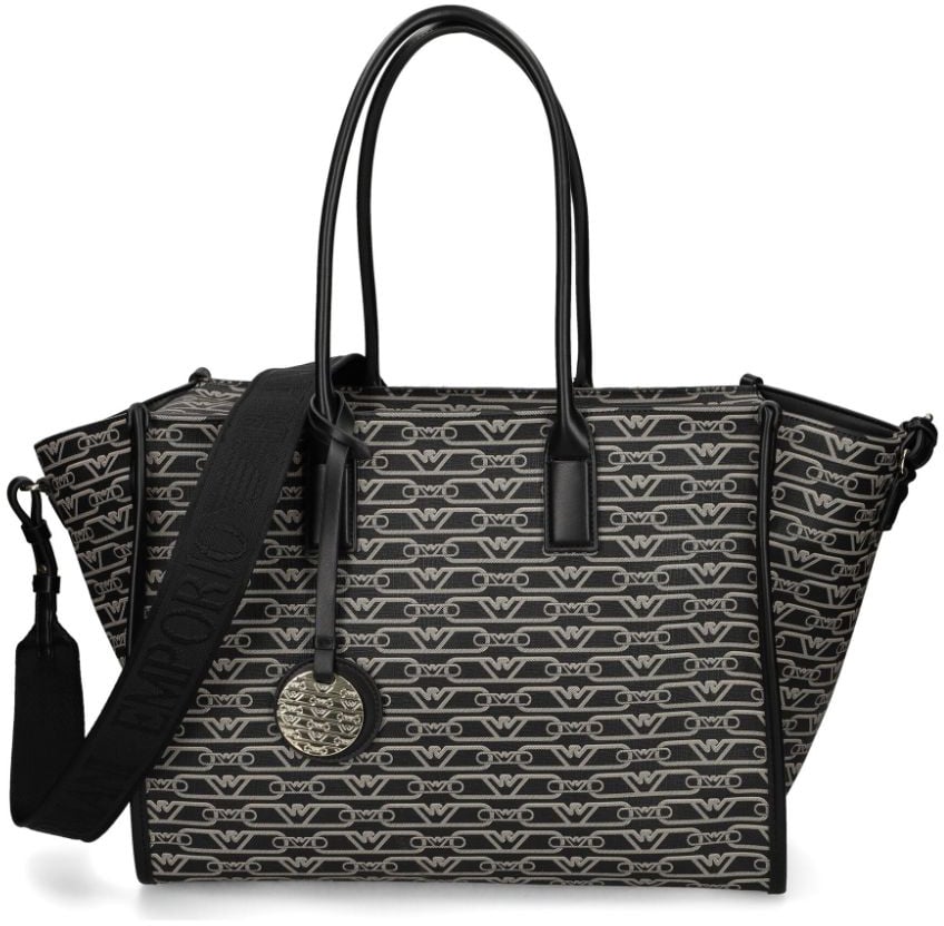 Emporio Armani Tote M Monogram Pvc Nero-Ecru Divers