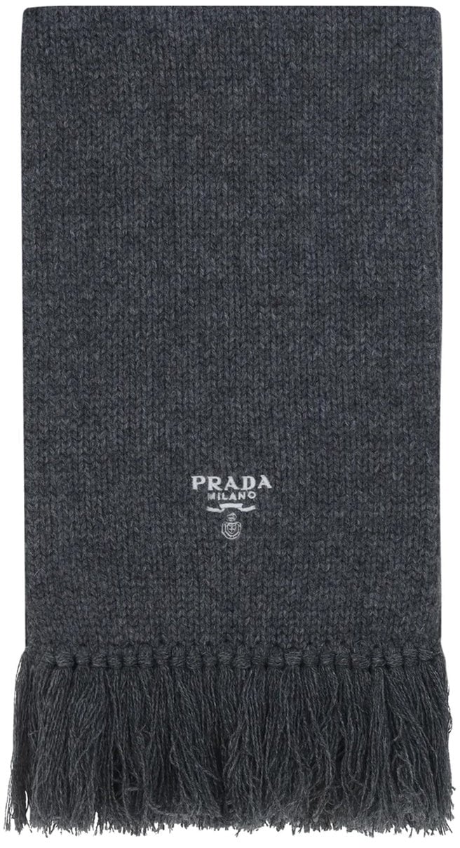 Prada Prada Cashmere Logo Scarf Grijs