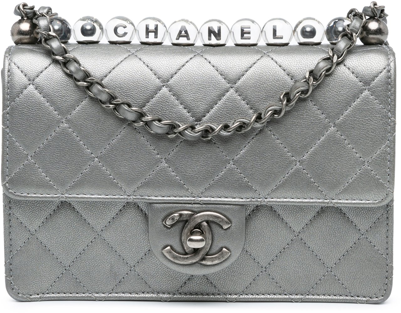 Chanel Small Metallic Goatskin Chic Pearls Flap Zilver