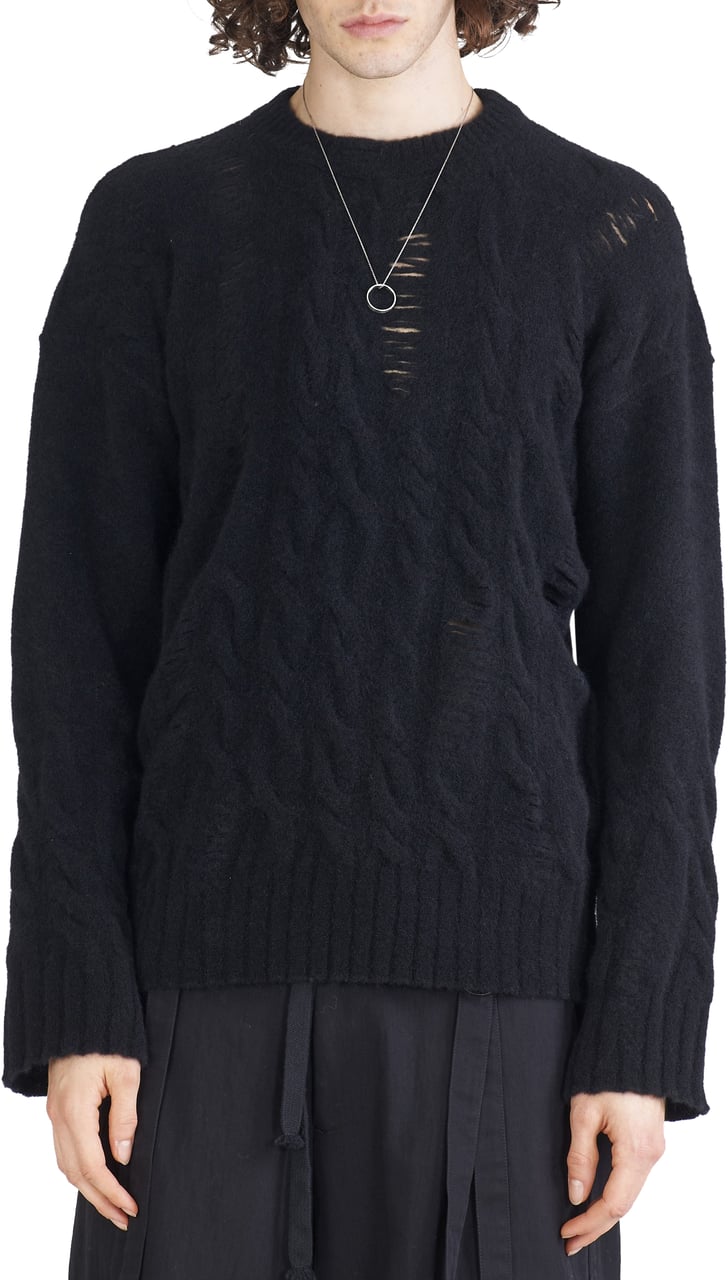 Isabel Benenato Pull col rond Yack Noir Ajouré Torsades Isabel Benenato Homme UK01 01 Zwart