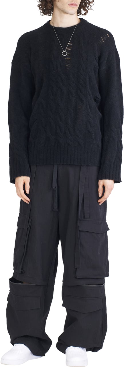 Isabel Benenato Pull col rond Yack Noir Ajouré Torsades Isabel Benenato Homme UK01 01 Zwart