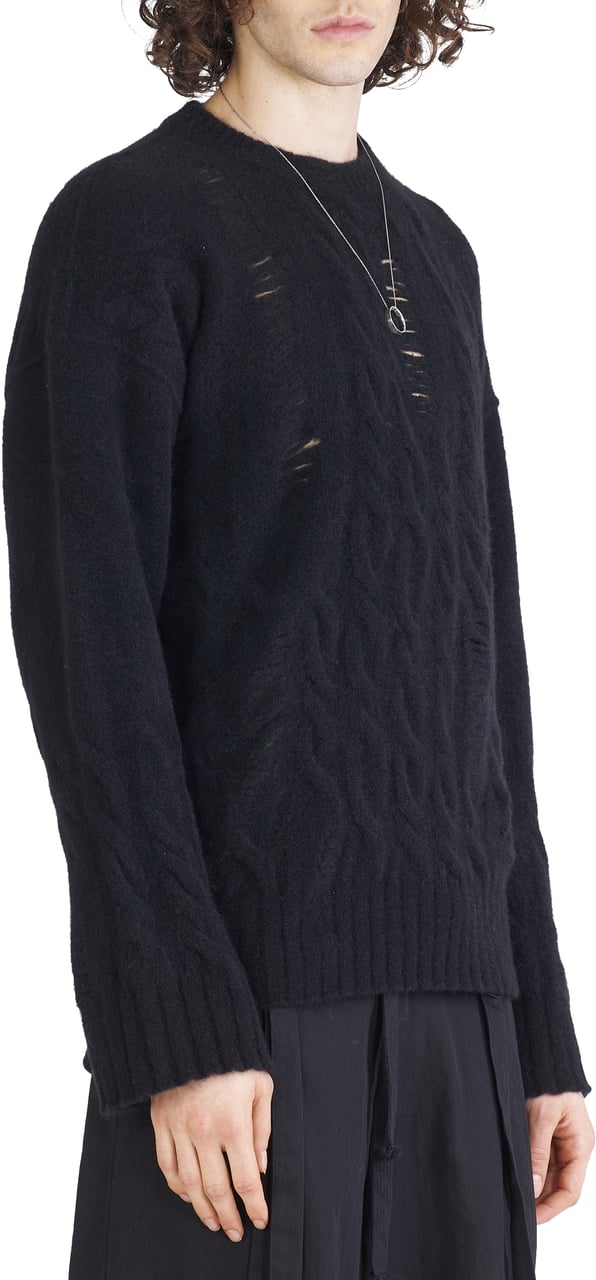 Isabel Benenato Pull col rond Yack Noir Ajouré Torsades Isabel Benenato Homme UK01 01 Zwart
