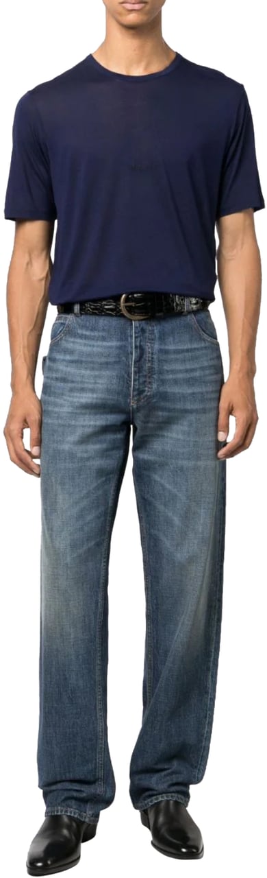 Saint Laurent Embroidered Logo T-shirt Blauw