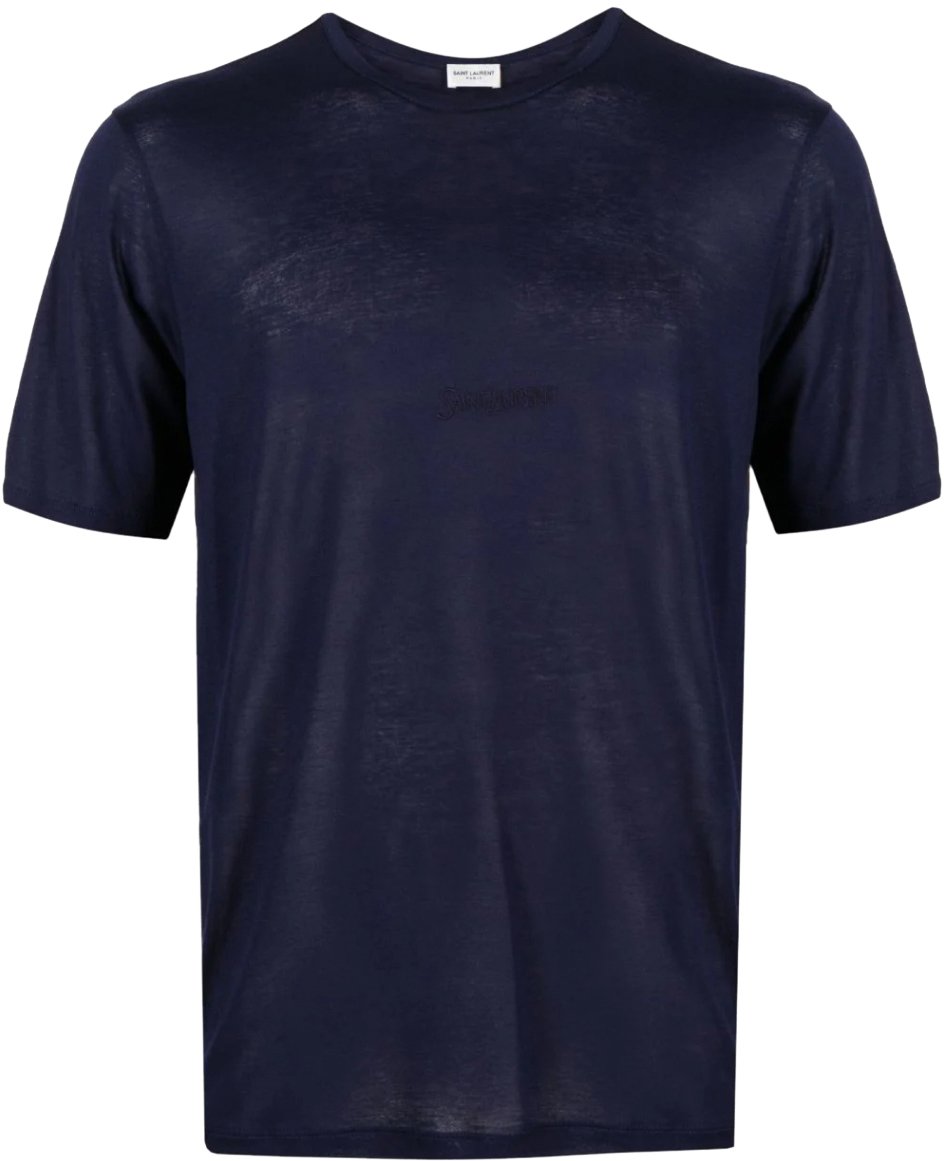 Saint Laurent Embroidered Logo T-shirt Blauw