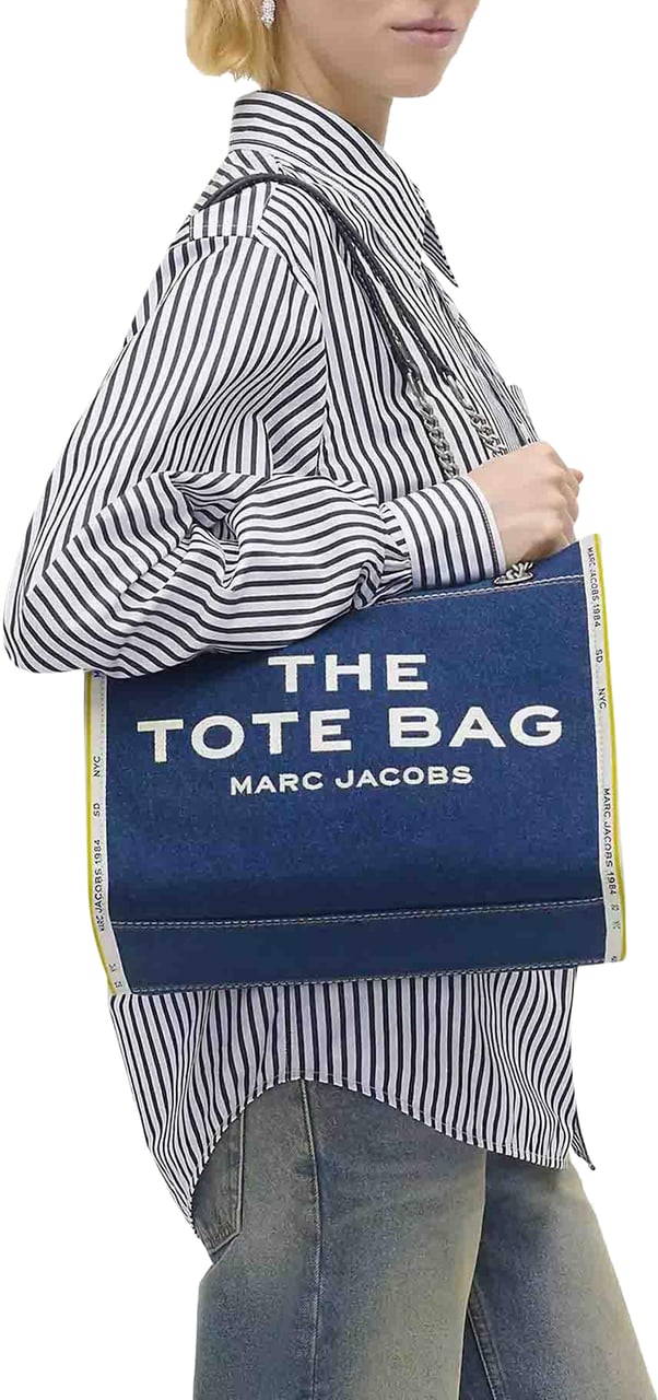 Marc Jacobs The Medium Tote Chain Denim Dark Wash Grijs