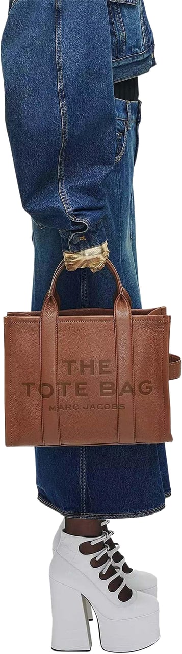 Marc Jacobs The Leather Medium Tote Argan Oil Bag Black Zwart