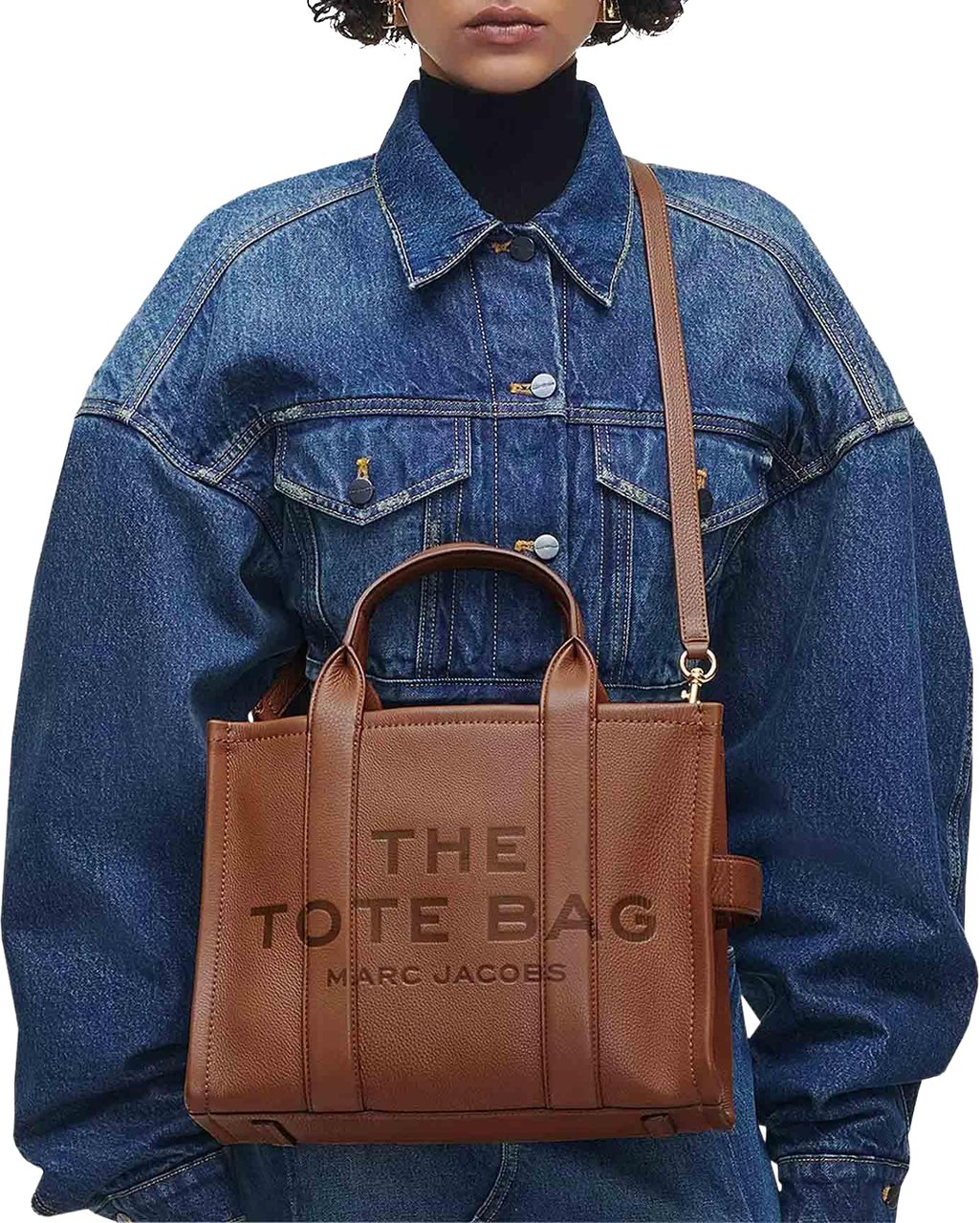 Marc Jacobs The Leather Medium Tote Argan Oil Bag Black Zwart