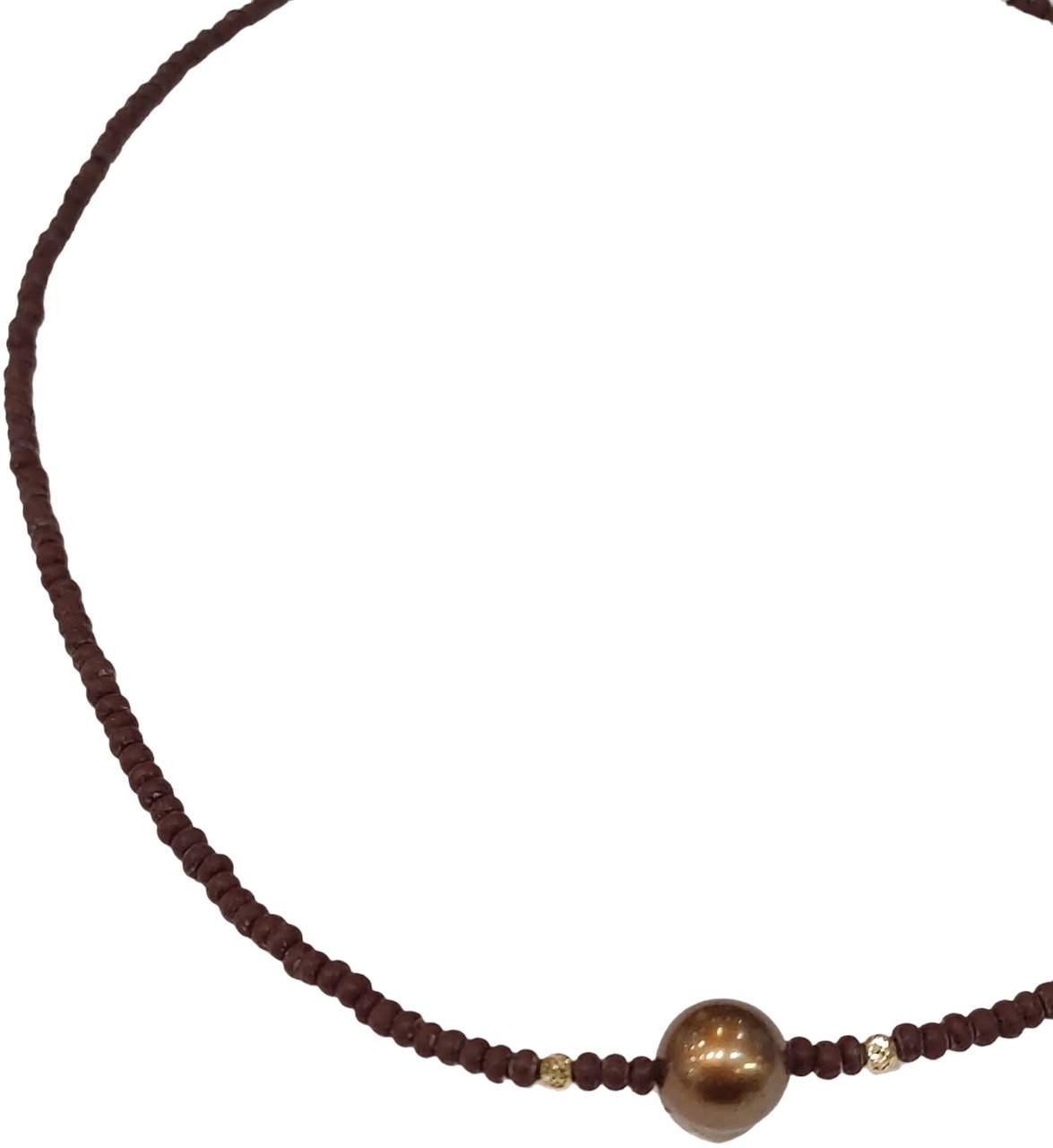 Catherine Michiels Collier Ras du cou perle japonaise chocolat perles céramiques F2215 Catherine Michiels Divers