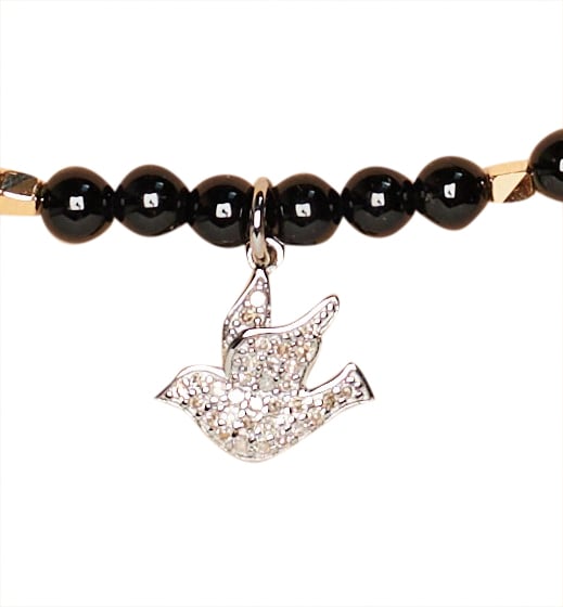 Catherine Michiels Collier colombe Argent Diamants Agate noir FW2305 Catherine Michiels Zwart