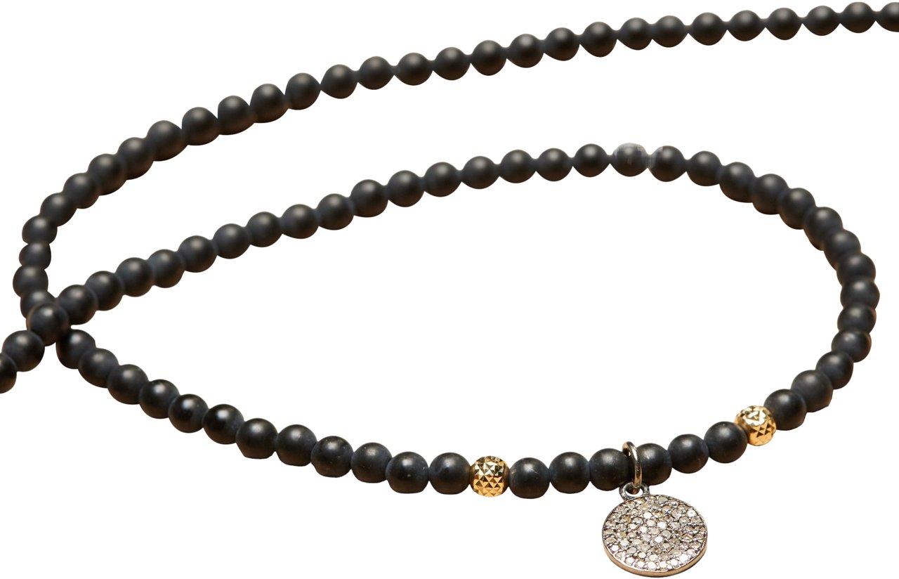 Catherine Michiels Collier disque Argent Diamants agate noir FW2331 Catherine Michiels Zwart