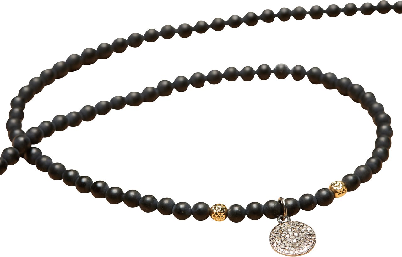 Catherine Michiels Collier disque Argent Diamants agate noir FW2331 Catherine Michiels Zwart