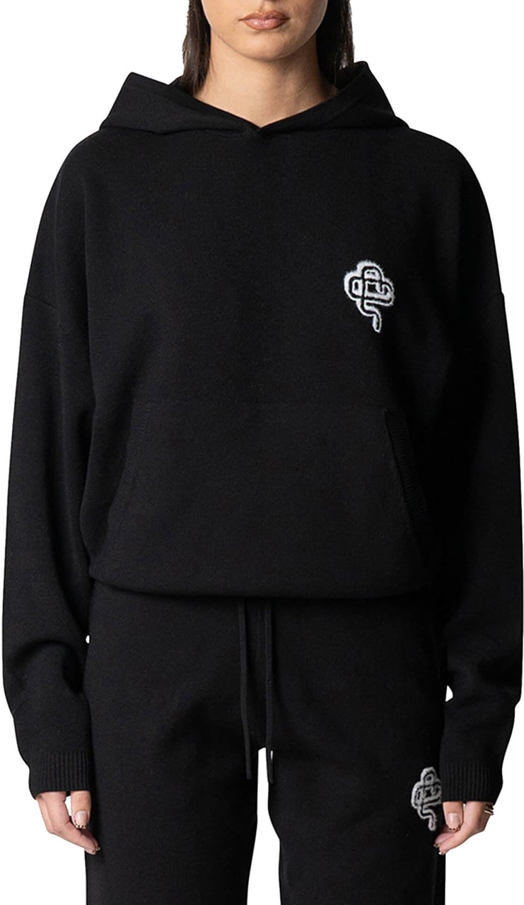Quotrell Flo Knitted Hoodie | Black/off White Zwart