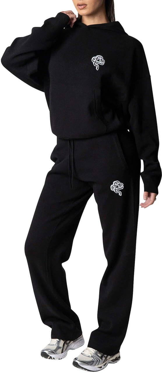 Quotrell Flo Knitted Hoodie | Black/off White Zwart