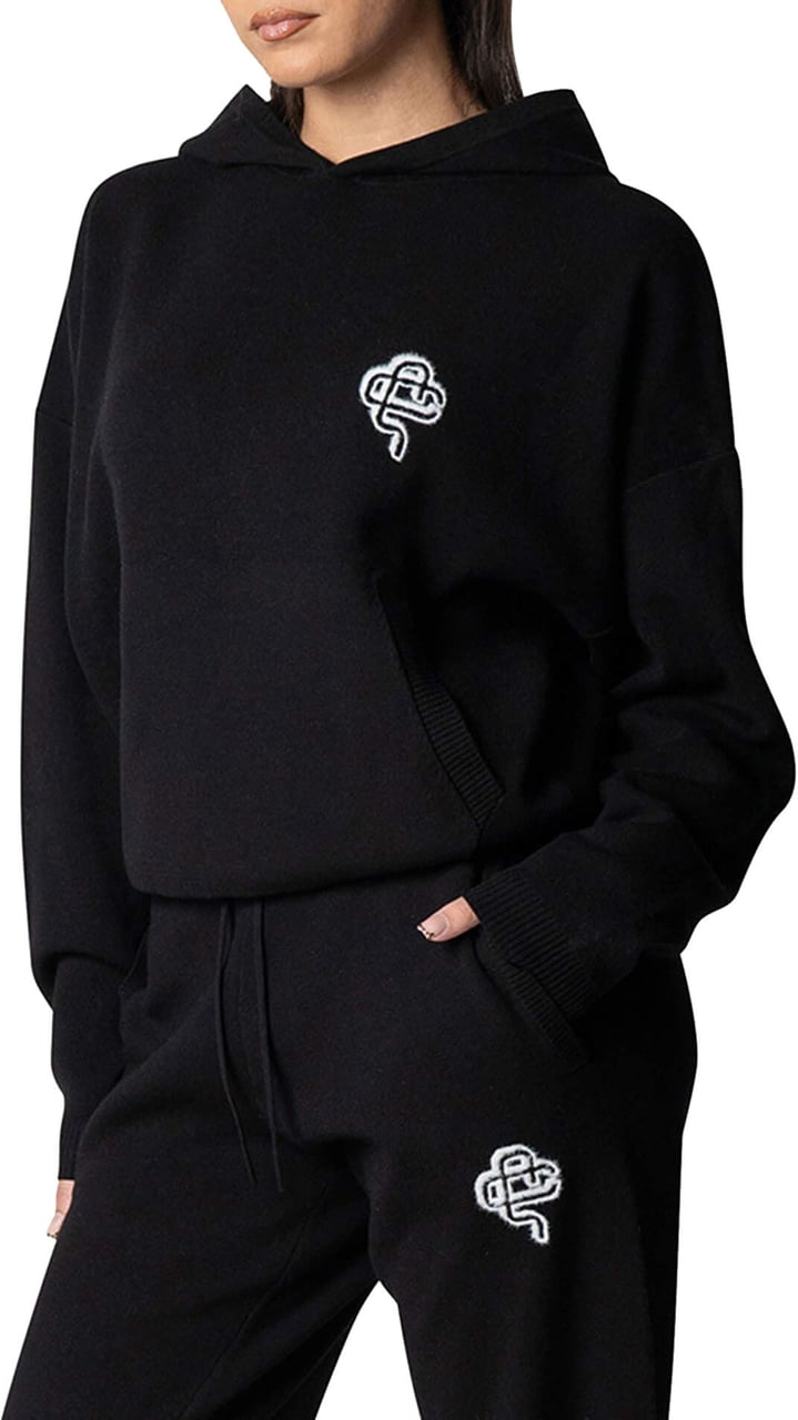 Quotrell Flo Knitted Hoodie | Black/off White Zwart