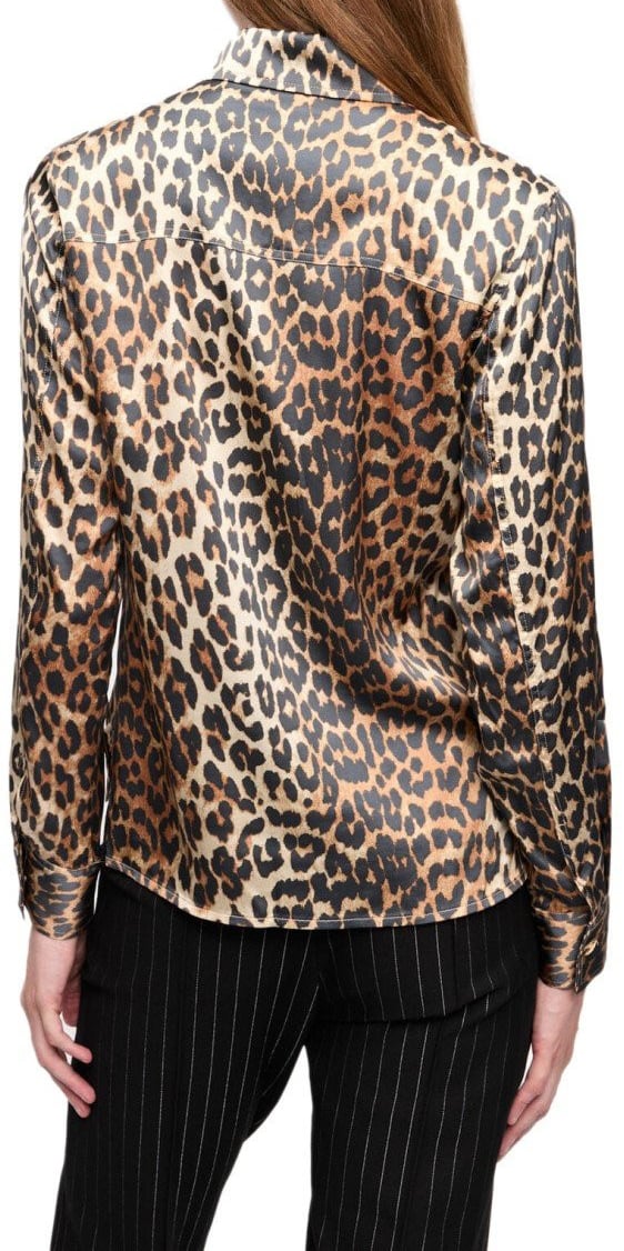 Ganni GANNI ANIMALIER SATIN SHIRT Beige
