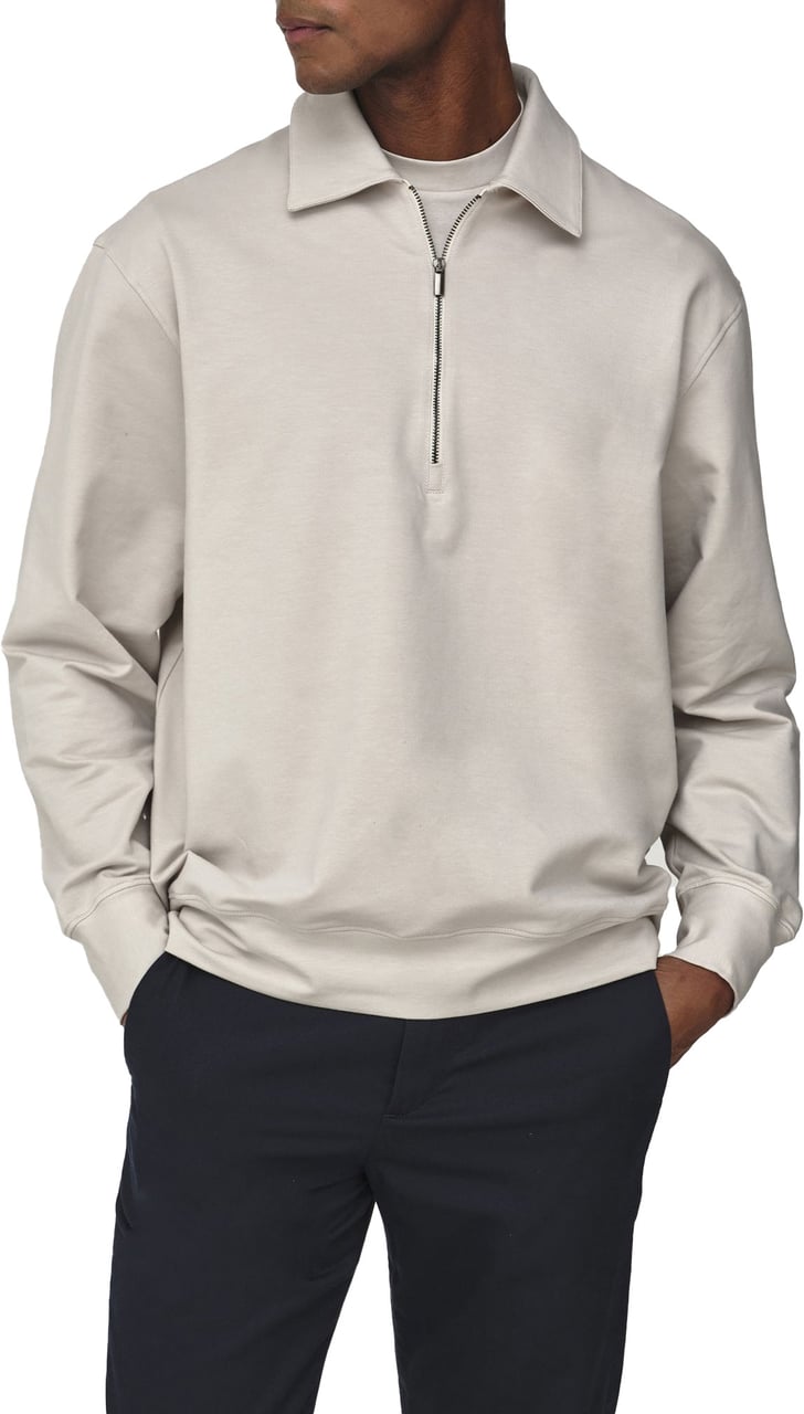 Valenza Polo Zip Sweater Pearl Grey Grijs