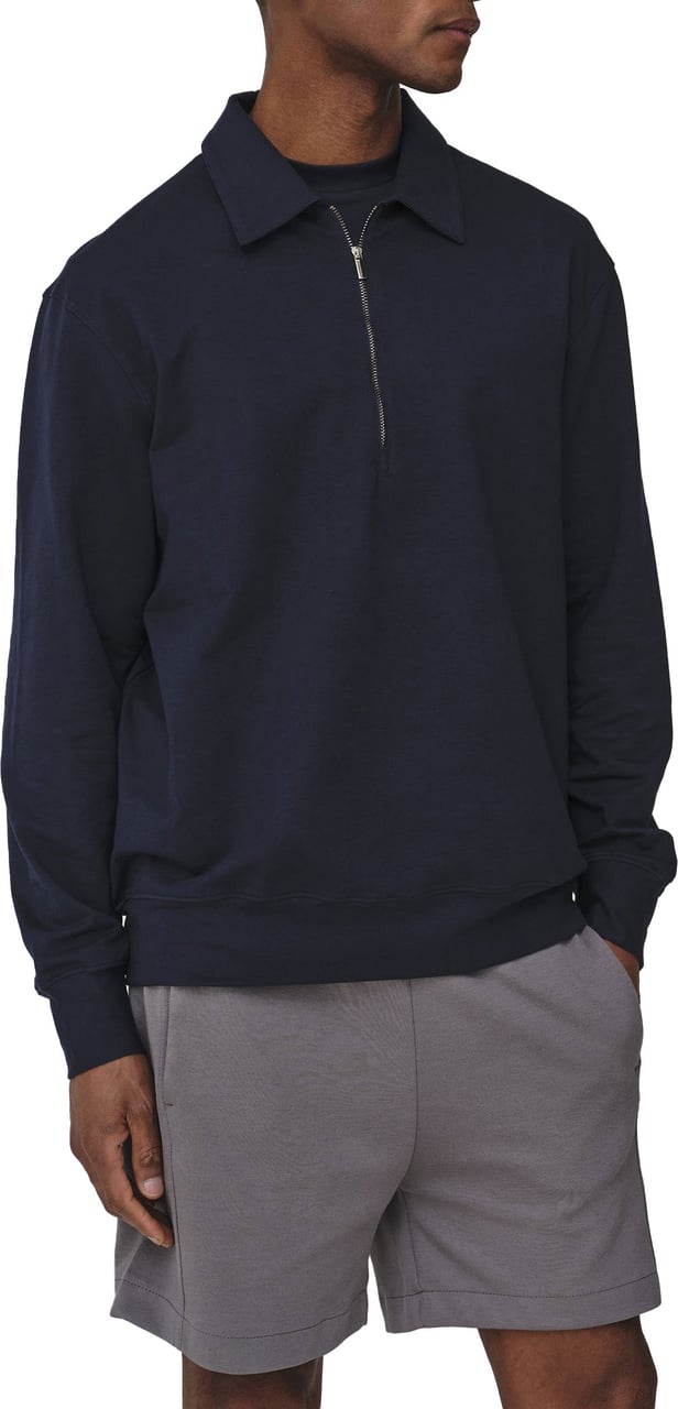 Valenza Polo Zip Sweater Navy Blue Blauw