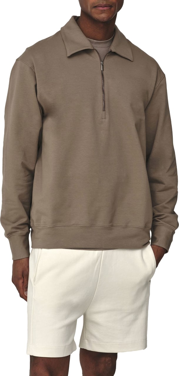 Valenza Cotton Polo Zip Sweater Lead Grey Grijs