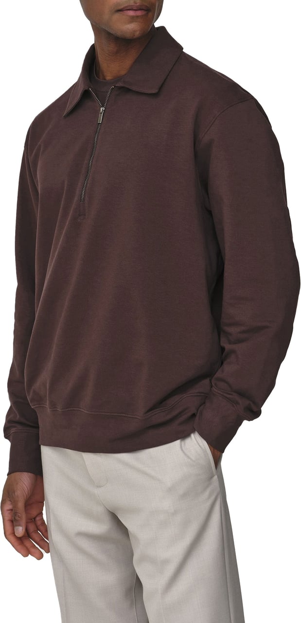 Valenza Cotton Polo Zip Sweater Ebony Brown Bruin