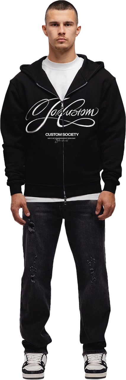JORCUSTOM Signature Zipped Hoodie Black Zwart