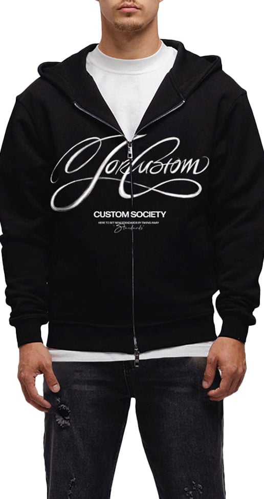 JORCUSTOM Signature Zipped Hoodie Black Zwart