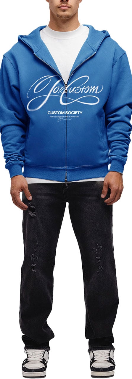 JORCUSTOM Signature Zipped Hoodie Cobalt Blauw