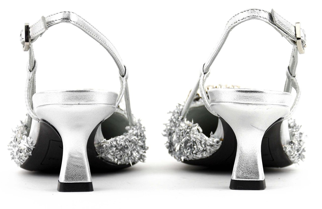 Paul Warmer Carre Slingback Silver Maxi Lurex Zilver