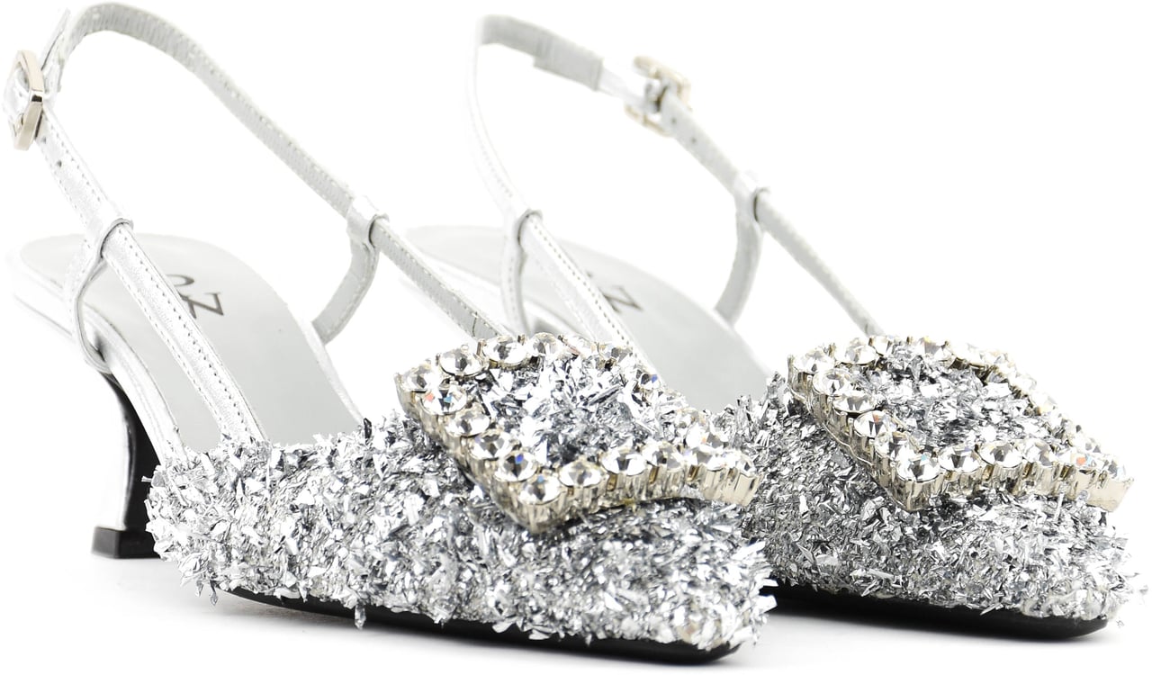 Paul Warmer Carre Slingback Silver Maxi Lurex Zilver