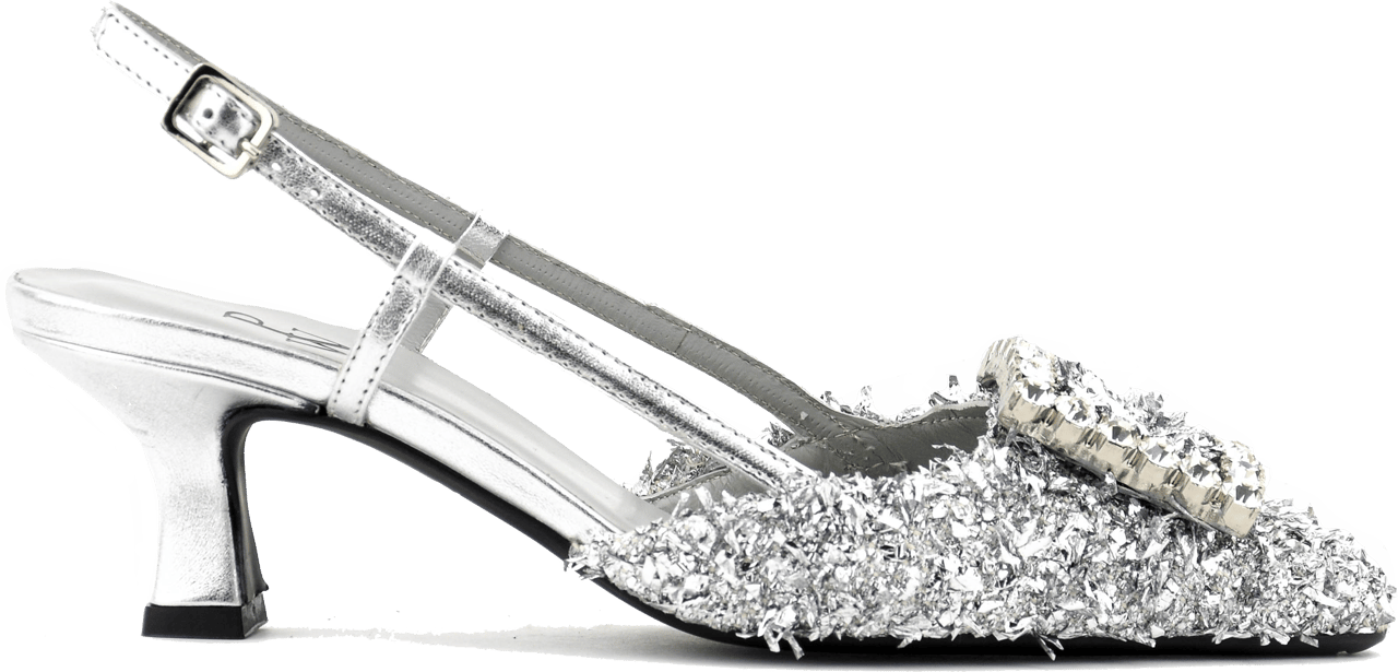 Paul Warmer Carre Slingback Silver Maxi Lurex Zilver