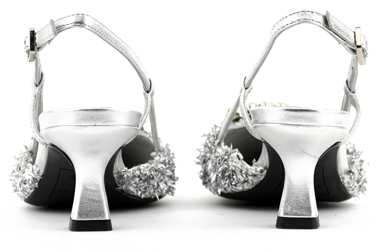 Paul Warmer Carre Slingback Silver Maxi Lurex Zilver