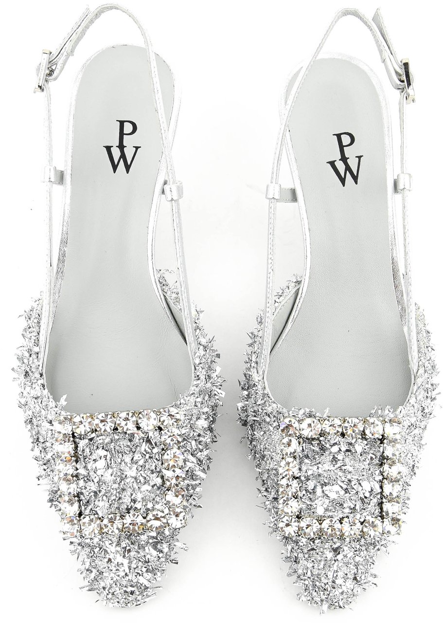 Paul Warmer Carre Slingback Silver Maxi Lurex Zilver