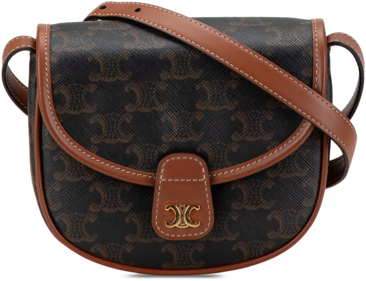 Celine Mini Triomphe Coated Canvas Besace Crossbody Bruin