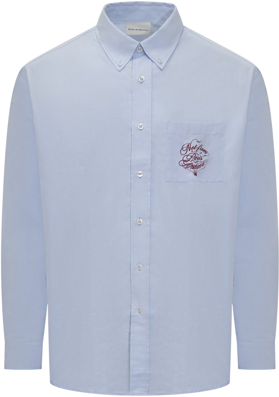 Drôle de Monsieur Drôle de Monsieur Overhemd Licht Blauw Slogan Vignes Blauw