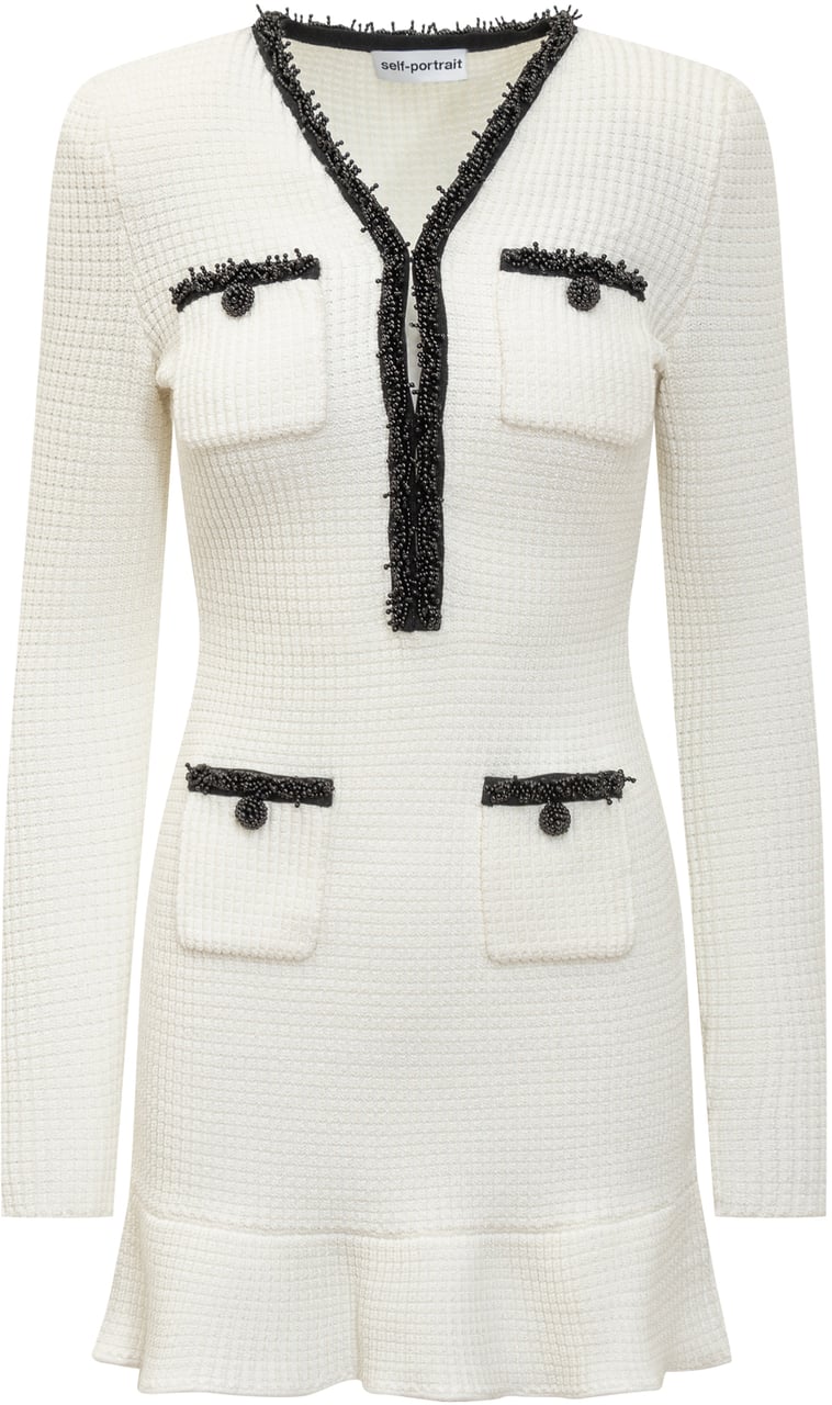 Self-Portrait Knit Mini Dress White Bianco Wit