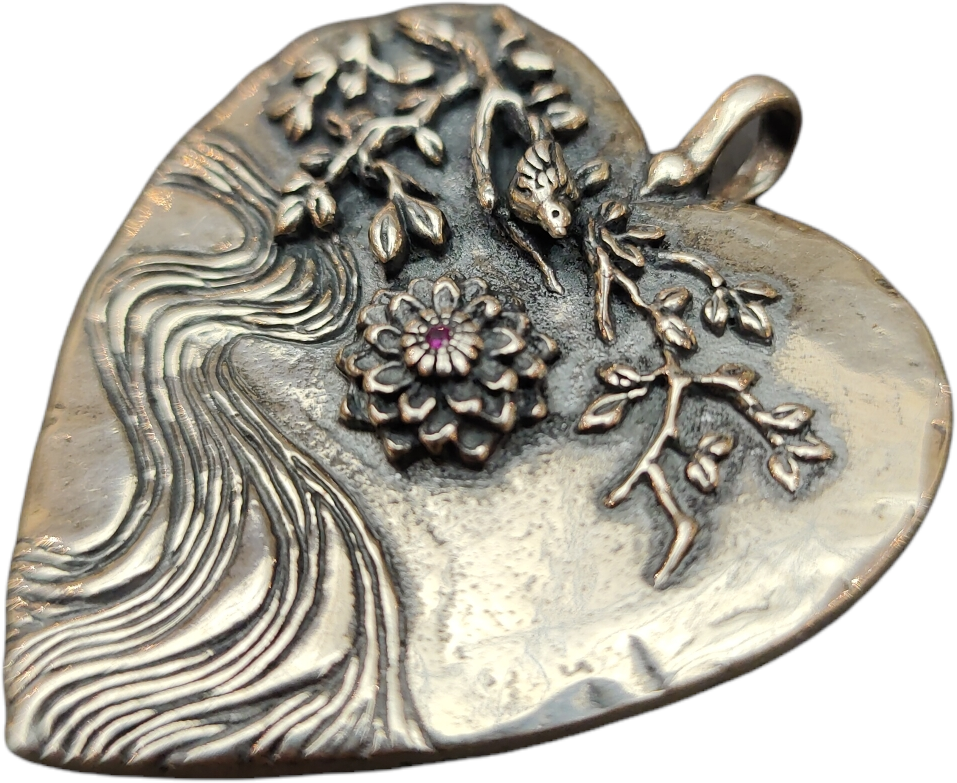 Catherine Michiels Pendentif cœur argent floral rubis Am loving Awareness 0136SS Catherine Michiels Divers