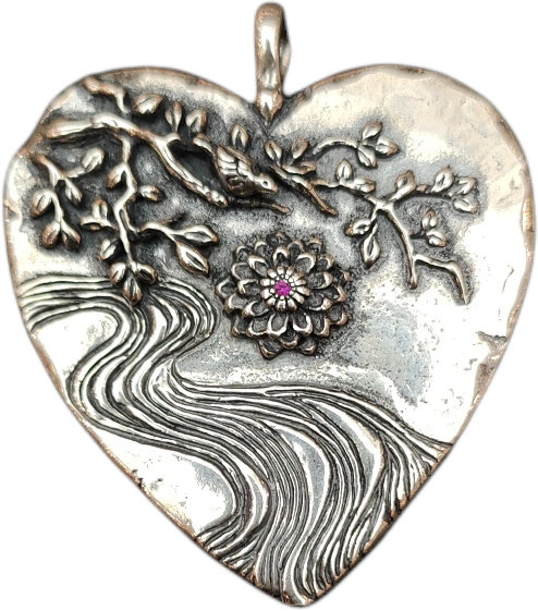 Catherine Michiels Pendentif cœur argent floral rubis Am loving Awareness 0136SS Catherine Michiels Divers