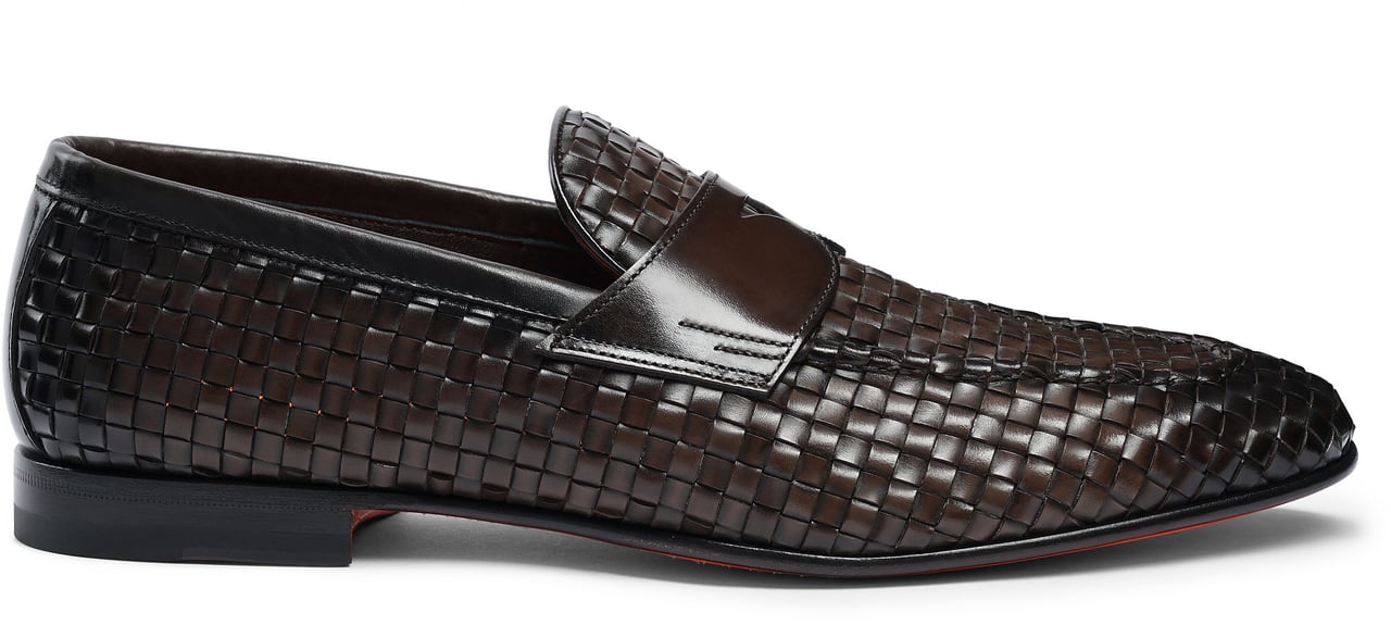 Santoni Men's woven leather loafer Wit