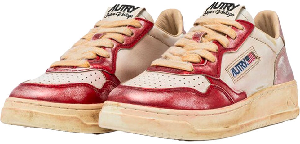 Autry autry basket medalist super vintage en cuir blanc rouge et rose Rood