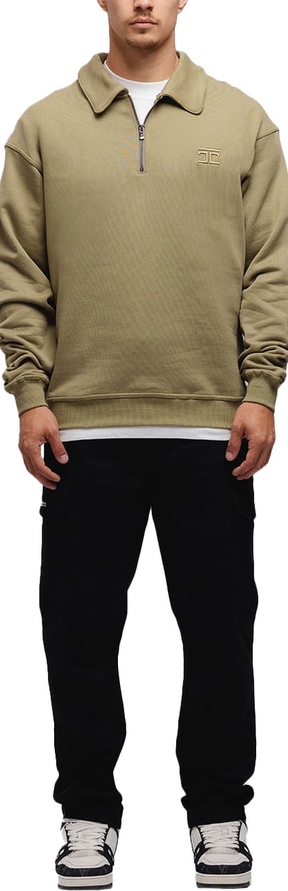 JORCUSTOM Outline Quarter Zip Sweater Olive Groen