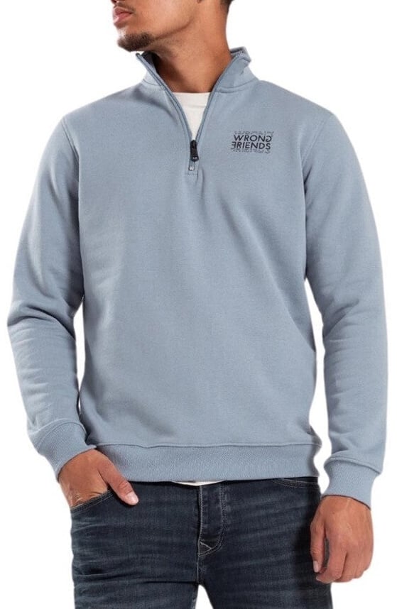 Wrong Friends VICHY HALF ZIP SWEATER - LIGHT BLUE Blauw