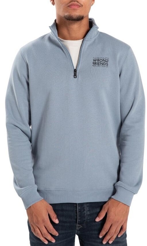 Wrong Friends VICHY HALF ZIP SWEATER - LIGHT BLUE Blauw