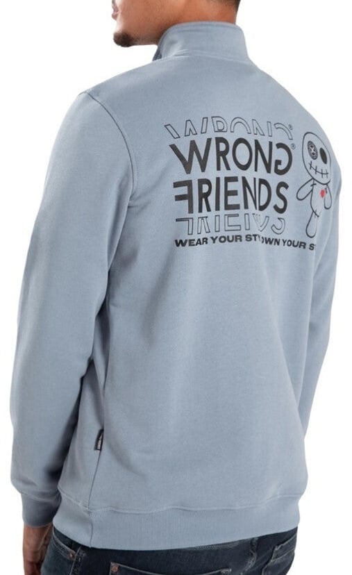 Wrong Friends VICHY HALF ZIP SWEATER - LIGHT BLUE Blauw