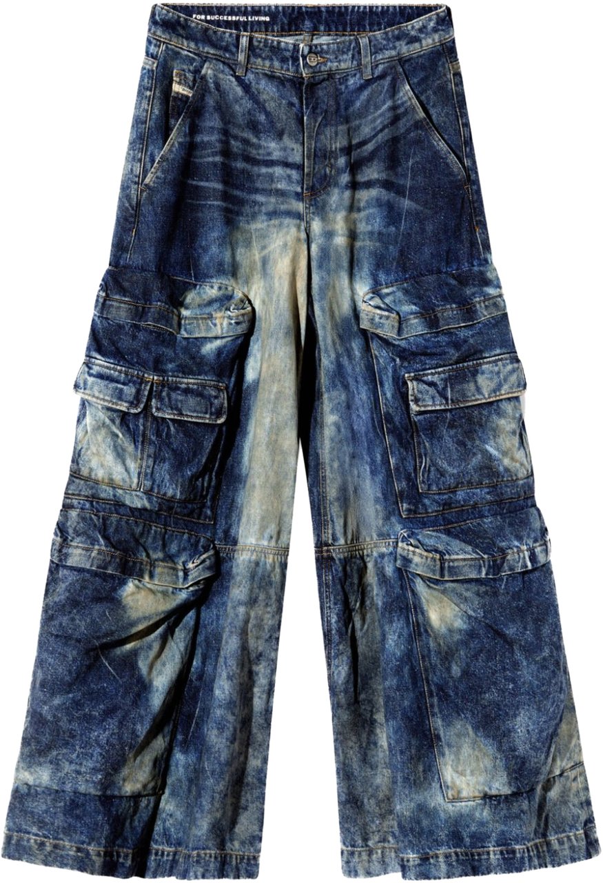 Diesel Denim Cargo Pants Blue Blauw