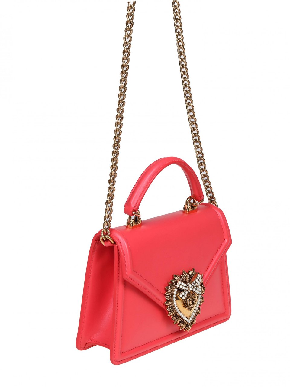 Dolce & Gabbana Dolce & gabbana small devotion handbag in coral leather Oranje